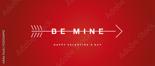 Be mine message pierced by an arrow. Happy Valentine's Day greeting card on red background