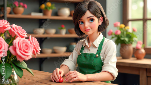 a Flower Shop, Girl Florist 