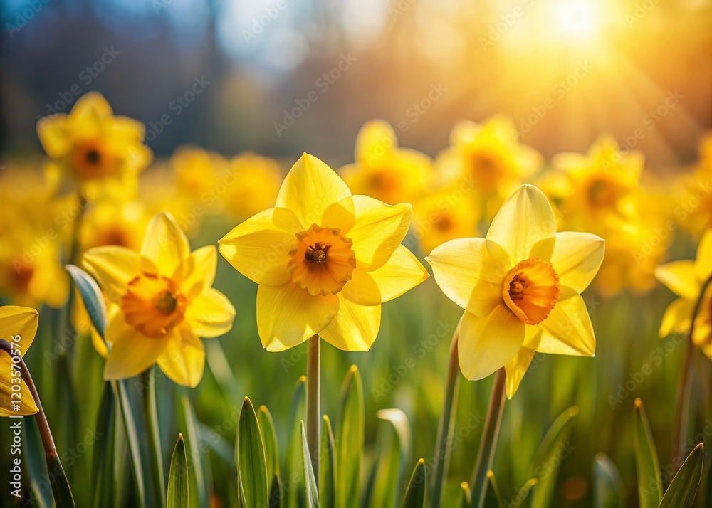 Fototapeta premium Bright Yellow Narcissus Flowers Blooming in Sochi, Russia - Minimalist Spring Photography