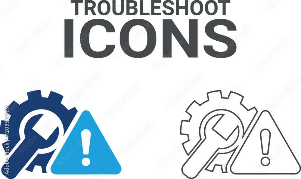 Troubleshoot icon. It contains fix, maintenance, toolbox, assistance, broken, troubleshoot, patch, and repairman service icons. Solid icon collection. Vector illustration. Troubleshoot icon. It contains fix, maintenance, toolbox, assistance, broken, troubleshoot, patch, and repairman service icons. Solid icon collection. Vector illustration.