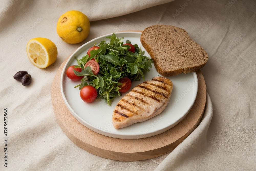 Grilled Chicken Breast Salad Lemon Bread Meal Grilled Chicken Breast Salad Lemon Bread Meal
