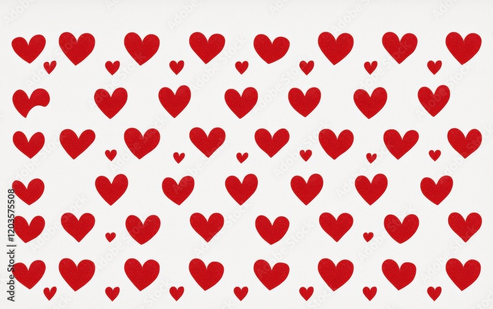 Simple red hearts arranged into a pattern on a white background Simple red hearts arranged into a pattern on a white background
