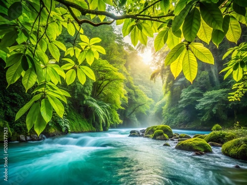 Chilean Patagonia: Lush Green Branch Over White River, Ventisquero Yelcho Trail photo