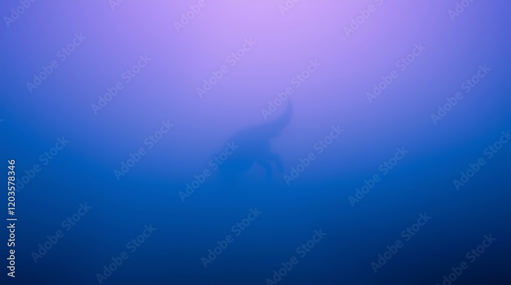 Blurred silhouette of a creature in deep blue water.