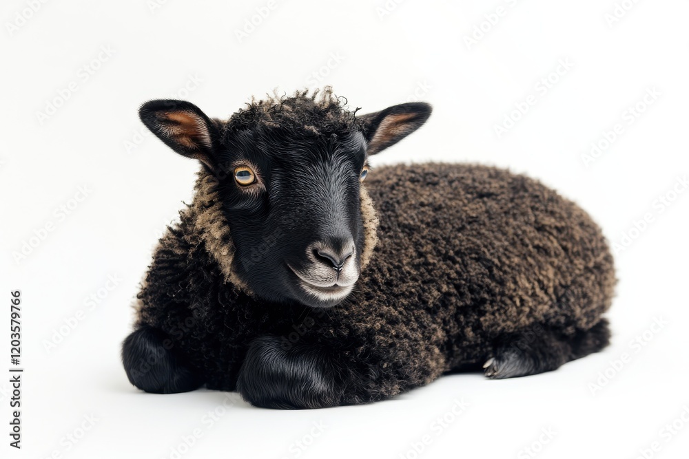 Adorable black lamb resting on white background. Adorable black lamb resting on white background.