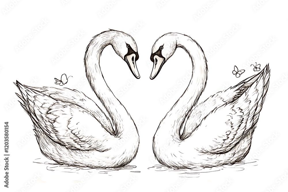 Fototapeta premium Two Swans Embrace a Heart- Romantic Symbolism