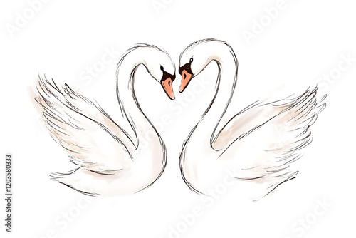 Two Swans Embrace a Heart- Romantic Symbolism