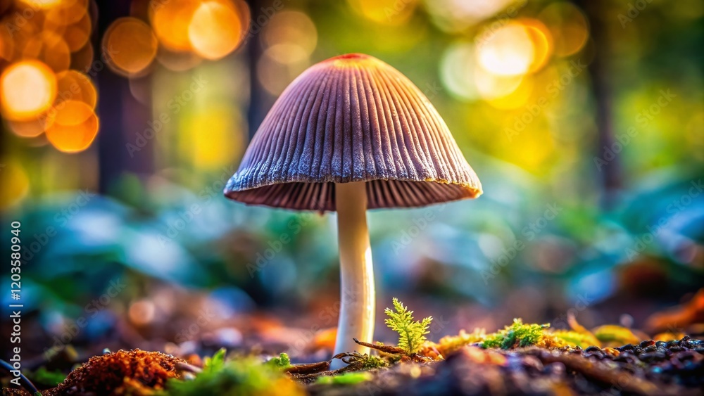 Fototapeta premium Close-up Ink Cap Mushroom, Shallow Depth of Field, Macro Photography
