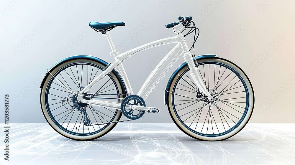 Fototapeta premium A white bicycle with a blue seat and a blue frame. generated using AI