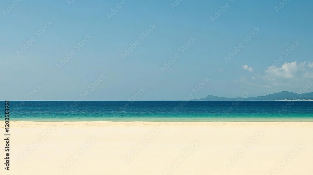 Obraz premium Serene Beachscape, Calm Ocean and Sandy Shore
