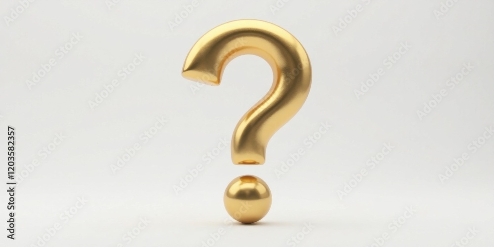 A Polished Golden Question Mark Stands Alone, Its Gleaming Surface Reflecting an Unanswered Query, a Symbol of Inquiry and Intrigue. A Polished Golden Question Mark Stands Alone, Its Gleaming Surface Reflecting an Unanswered Query, a Symbol of Inquiry and Intrigue.