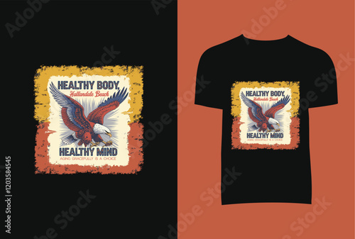 Obraz na płótnie A black shirt with a black shirt with a red and blue image of an eagle w salonie