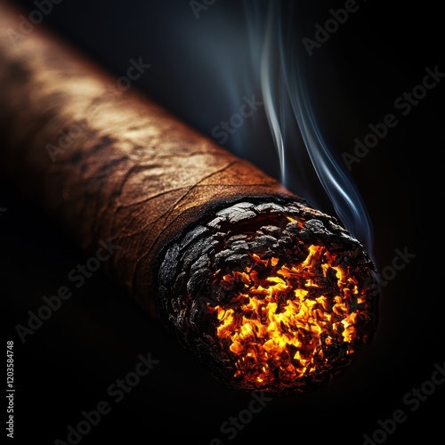 Obraz na płótnie Closeup of burning cigar with glowing embers w salonie