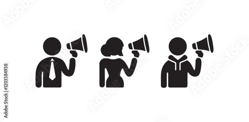 Diverse Individuals Announcing with Megaphones on white