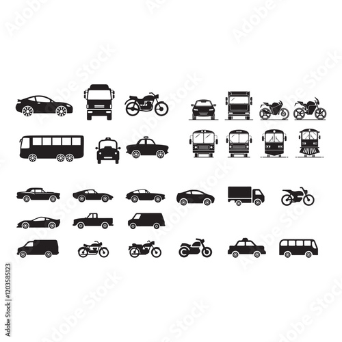 Vector Illustration of Various Transportation Icons on white