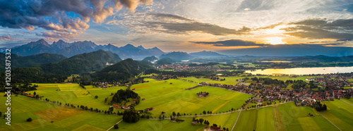 Beautiful natural landscape of the Alps. Forggensee and Schwangau, Germany, Bavaria