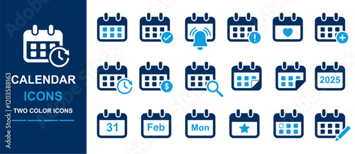 calendar icons for date, appointment, meeting, deadline, payday, reminder, planning, business, diary, year, day, week etc concept. can be used in web, app, ui, card etc.