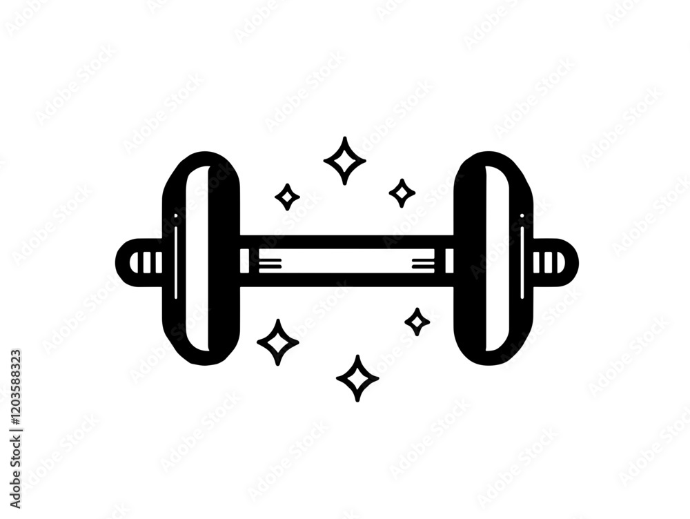 Dumbbell illustration in minimalistic style on white background with copy space Dumbbell illustration in minimalistic style on white background with copy space