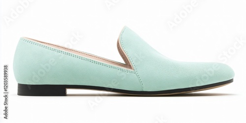 Mint Green Suede Low Heel Slip On Shoes Women Fashion Footwear photo