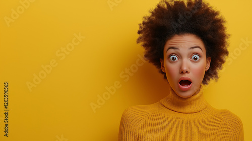 Beautiful Surprised Woman Pointing Aside with Blank Space for Advertising Content