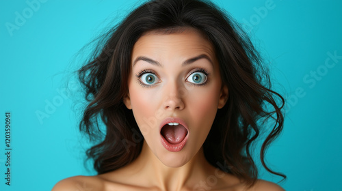 Beautiful Surprised Woman Pointing Aside with Blank Space for Advertising Content