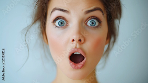 Beautiful Surprised Woman Pointing Aside with Blank Space for Advertising Content