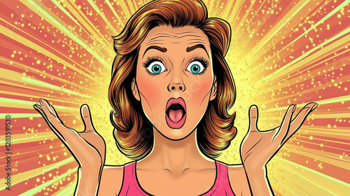Beautiful Surprised Woman Pointing Aside with Blank Space for Advertising Content
