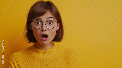 Beautiful Surprised Woman Pointing Aside with Blank Space for Advertising Content