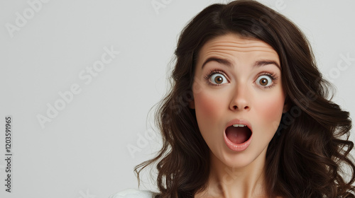 Beautiful Surprised Woman Pointing Aside with Blank Space for Advertising Content