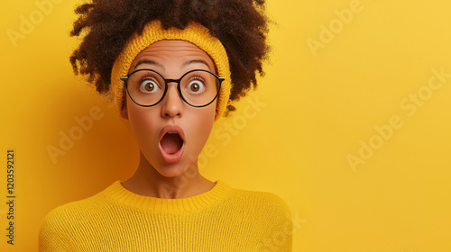 Beautiful Surprised Woman Pointing Aside with Blank Space for Advertising Content