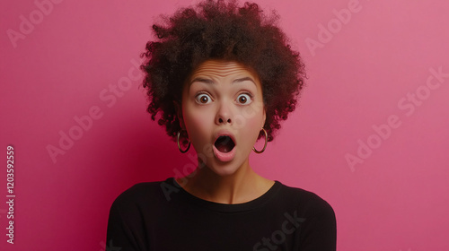 Beautiful Surprised Woman Pointing Aside with Blank Space for Advertising Content