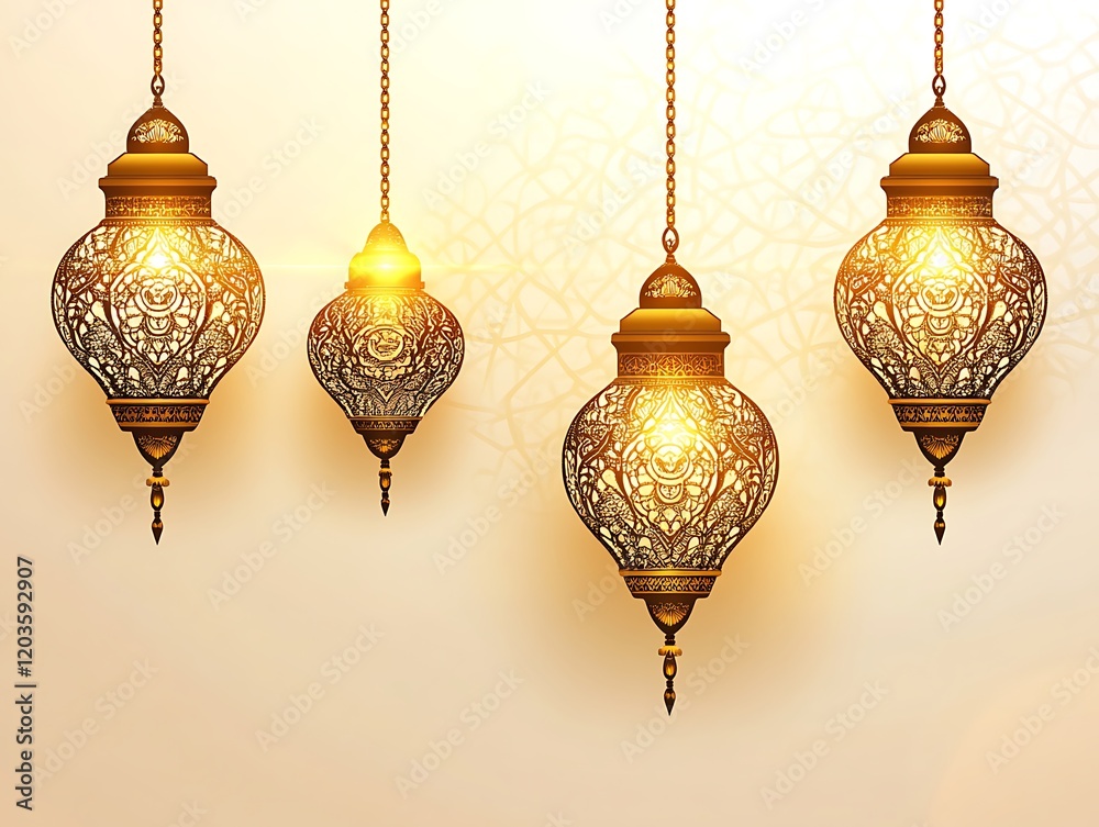 Elegant Golden Lanterns Hanging Decoratively Elegant Golden Lanterns Hanging Decoratively
