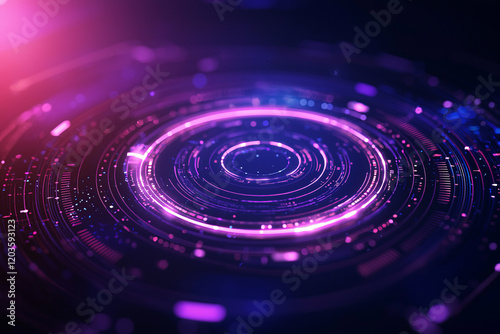 glowing circular pattern with vibrant colors and digital elements creates futuristic atmosphere