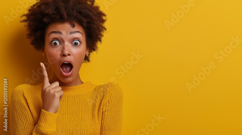Beautiful Surprised Woman Pointing Aside with Blank Space for Advertising Content