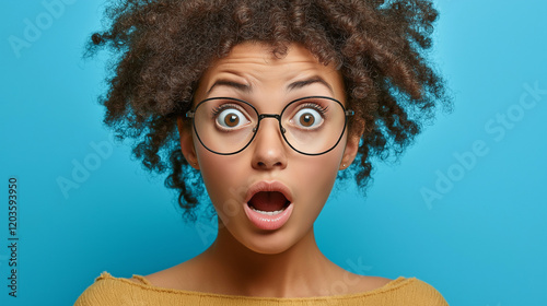 Beautiful Surprised Woman Pointing Aside with Blank Space for Advertising Content