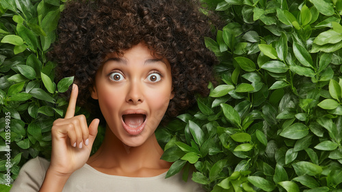 Beautiful Surprised Woman Pointing Aside with Blank Space for Advertising Content