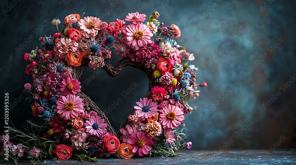 Heart Shaped Floral Wreath Pink Flowers Romantic Bouquet Heart Shaped Floral Wreath Pink Flowers Romantic Bouquet