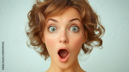 Beautiful Surprised Woman Pointing Aside with Blank Space for Advertising Content