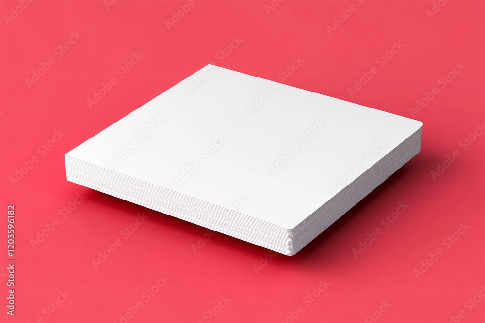 Fototapeta premium Stack of Blank White Paper Sheets on Red Background Mockup