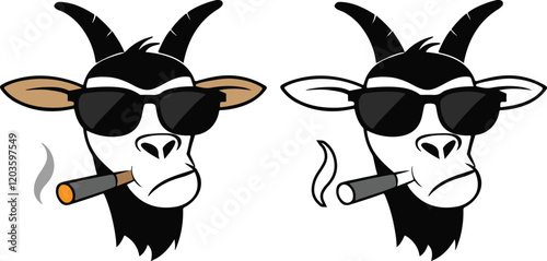 cool goat character wearing sunglasses with cigar   vector illustration on white background