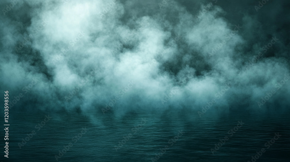 Fototapeta premium Misty fog over calm water creates mysterious atmosphere