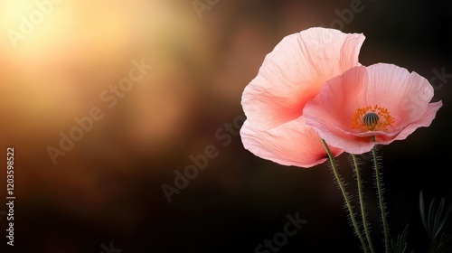 An artistic representation of two radiant poppy flowers in bloom, showcasing their delicate petals and intricate details against a beautifully blurred backdrop of colors.