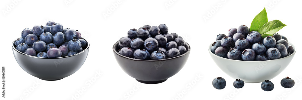 A Set of Plump Blueberries in a Bowl Isolated on transparent Background A Set of Plump Blueberries in a Bowl Isolated on transparent Background