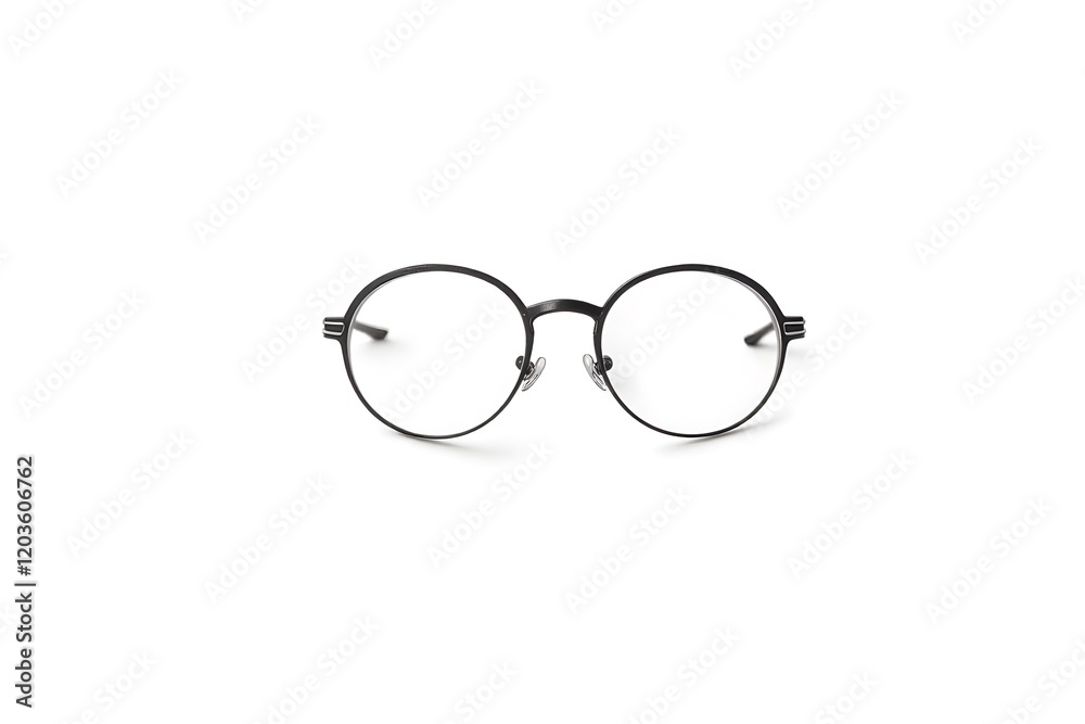 Round glasses with black frames on a white background. A stylish accessory for everyday use or a fashionable look. Black and white outline image on a white background Round glasses with black frames on a white background. A stylish accessory for everyday use or a fashionable look. Black and white outline image on a white background