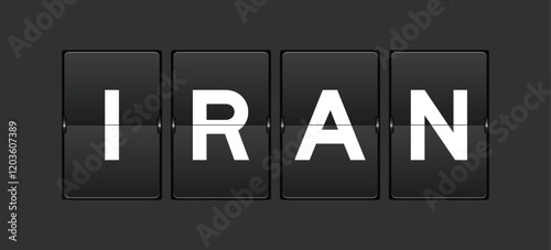 Black color analog flip board with word iran on gray background