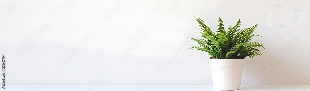 A potted fern on a minimalist white background, adding a touch of greenery to the space.
