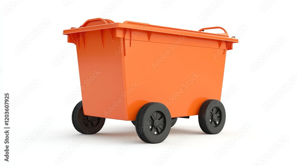 Orange wheeled trash bin on a white isolated background. Orange wheeled trash bin on a white isolated background.
