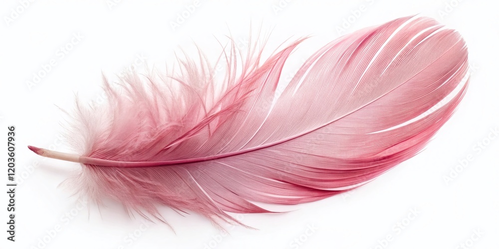 Obraz premium Delicate Pink Feather, Isolated on White Background - Perfect for Design & Food Photography