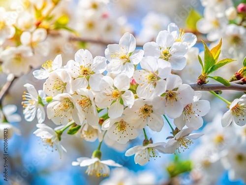 Delicate Spring Cherry Blossom Branch, White Flowers, Rule of Thirds Composition