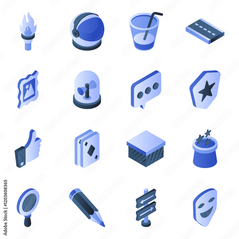 Naklejka premium Set of Different Flat Isometric Icons